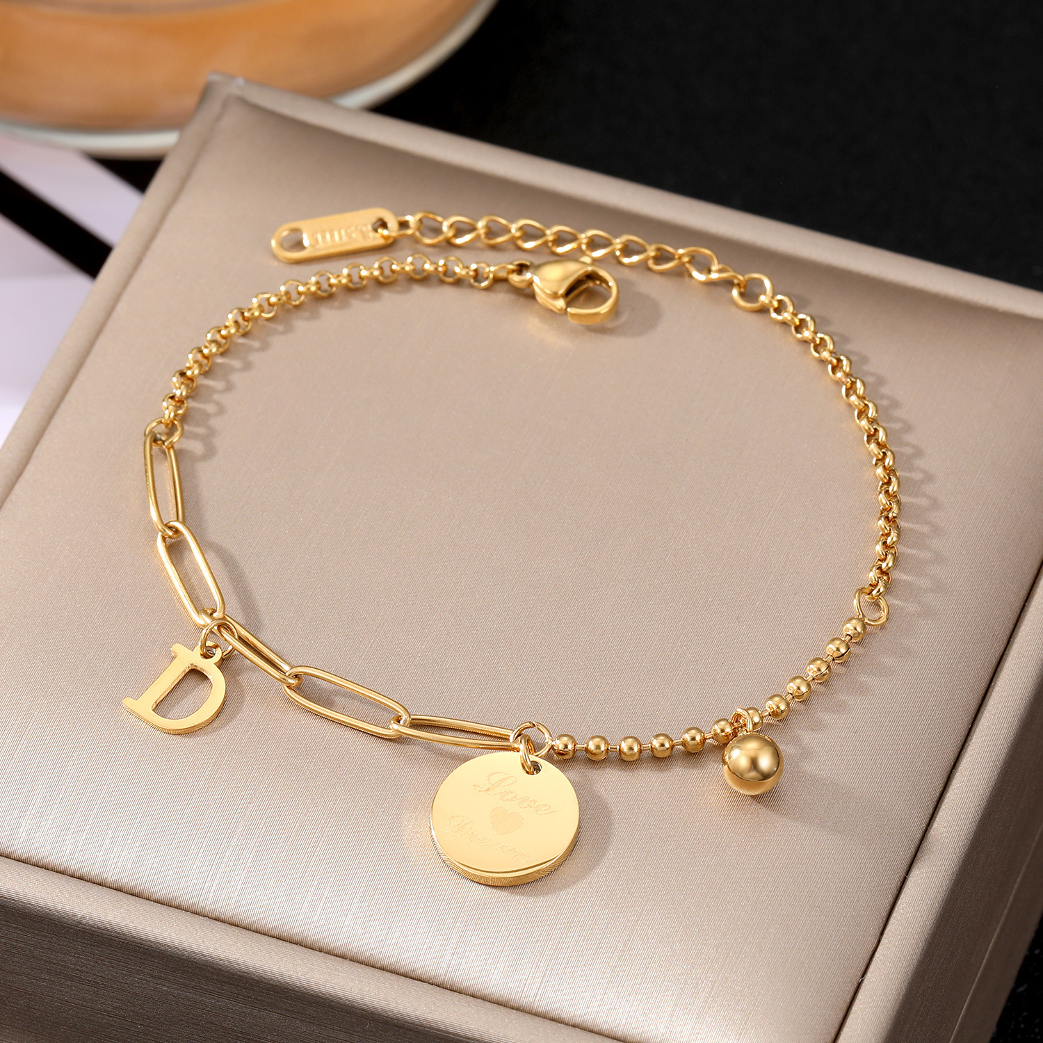 VKME 18K Gold Plated 316L Love Star Cuban Chain Stainless Steel Bracelet For Women Jewelry