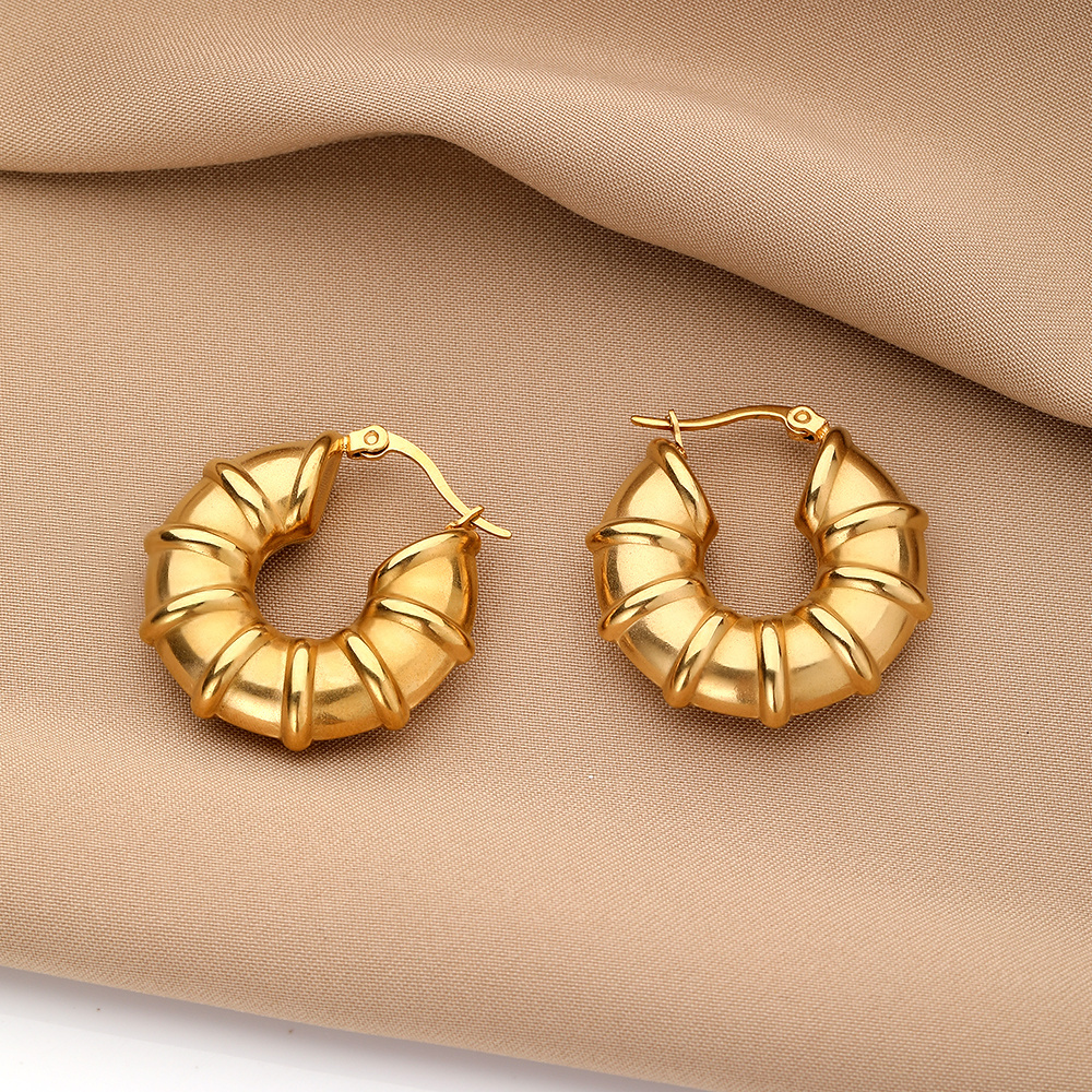 Fashion Stainless Steel 18K Gold Plated Screw Twisted C-Shape Hoop Earrings For Women Jewelry