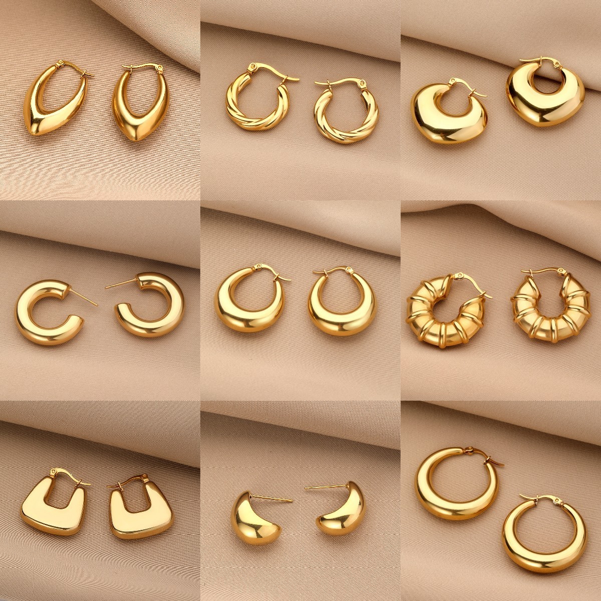 High Quality Women 18k Gold Plated Stainless Steel Huggie Earrings Hypoallergenic Jewelry Screw Twisted C-shape Hoop Earrings