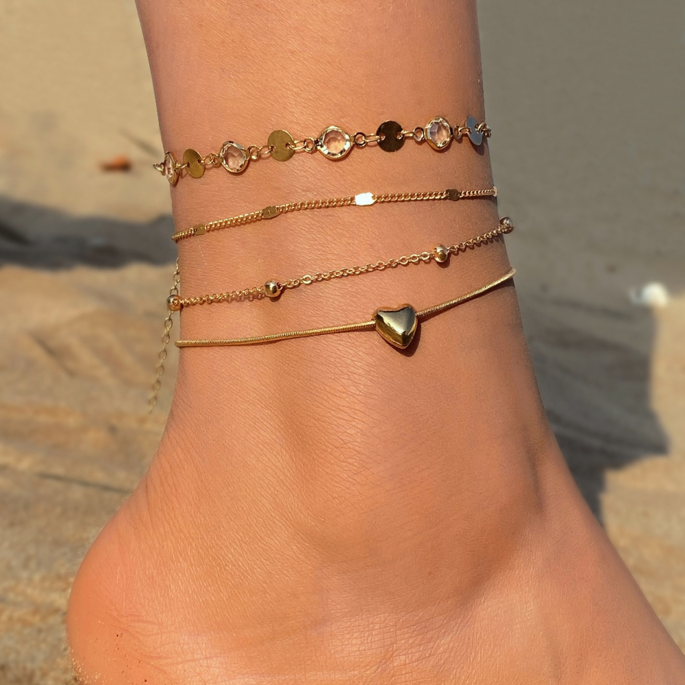 KISSWIFE Summer Beach Gold Chain Anklets For Women Girls Punk Hiphop Butterfly Heart Ankle Bracelets Barefoot on Leg Jewelry