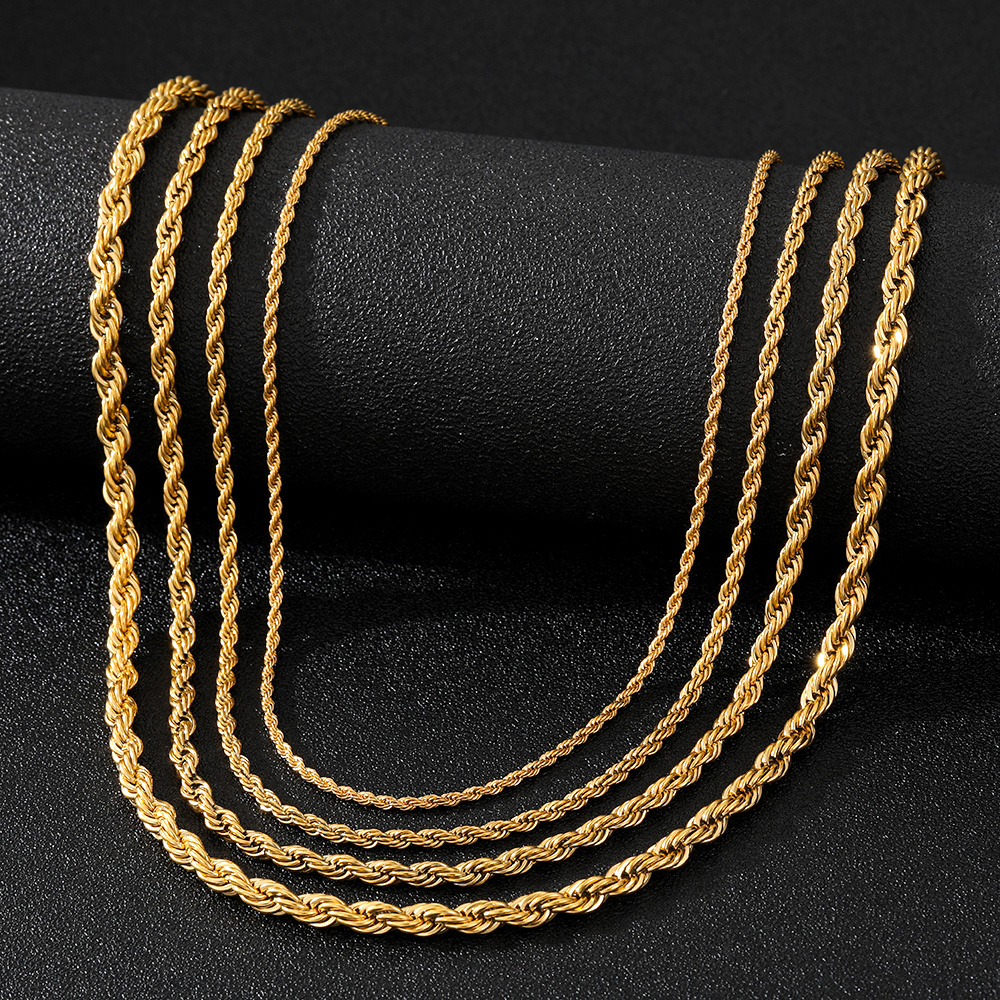 KISSWIFE Wholesale 2-5mm 316L Stainless Steel 18K Gold PVD Plated Mens Twisted Rope Chains Necklaces for Men Women