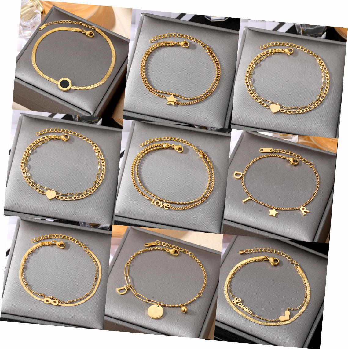 KISSWIFE Minimalist Variety Charm Bracelets Women Gold Plated Stainless Steel Jewelry Link Chain Bracelets