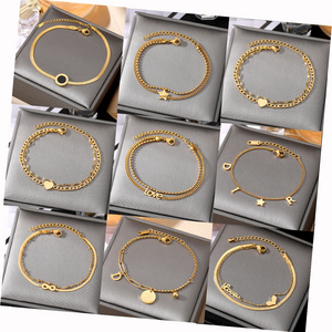 KISSWIFE Minimalist Variety Charm Bracelets Women Gold Plated Stainless Steel Jewelry Link Chain Bracelets