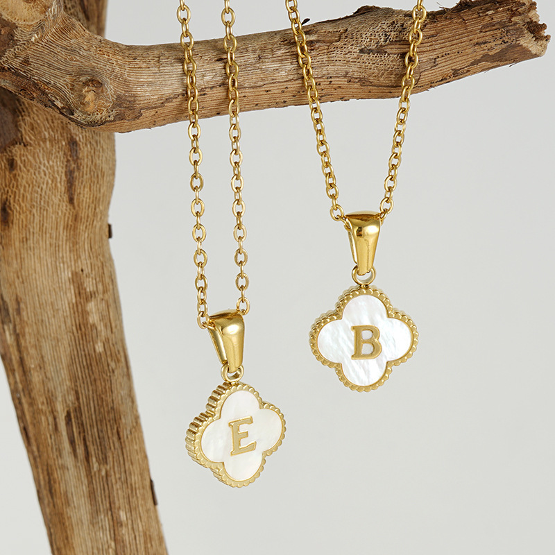 KISSWIFE Jewelry Clover Pendant Necklace 18K Gold Stainless Steel Minimalist Alphabet Necklace Initial Letter Necklace