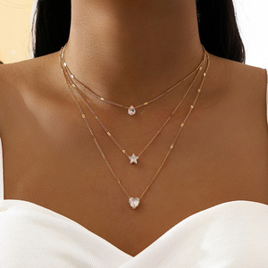 Hot Selling Gold Plated Multi Layer Star Crystal Heart Pendent Fashion Jewelry Necklaces Vintage Necklace