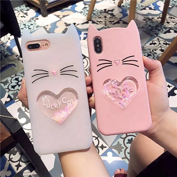 Cute 3D Cartoon smiling cat silicone girl phone case for iphone protector case cover