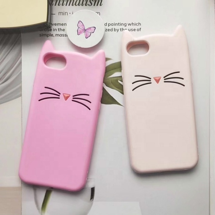 Cute 3D Cartoon smiling cat silicone girl phone case for iphone protector case cover