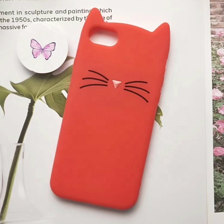 Cute 3D Cartoon smiling cat silicone girl phone case for iphone protector case cover