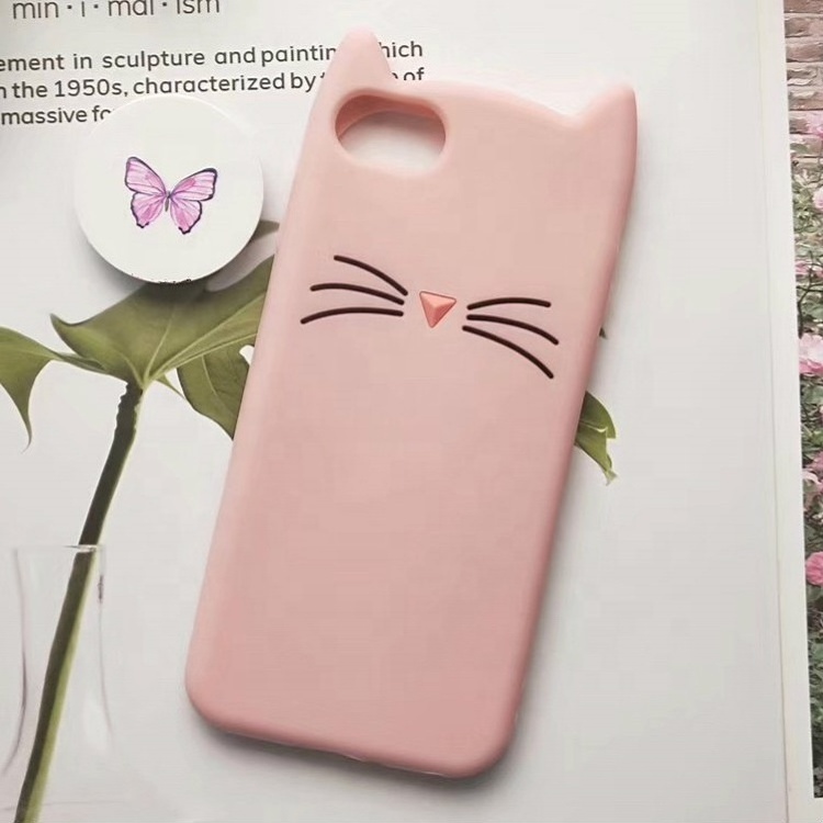 Cute 3D Cartoon smiling cat silicone girl phone case for iphone protector case cover