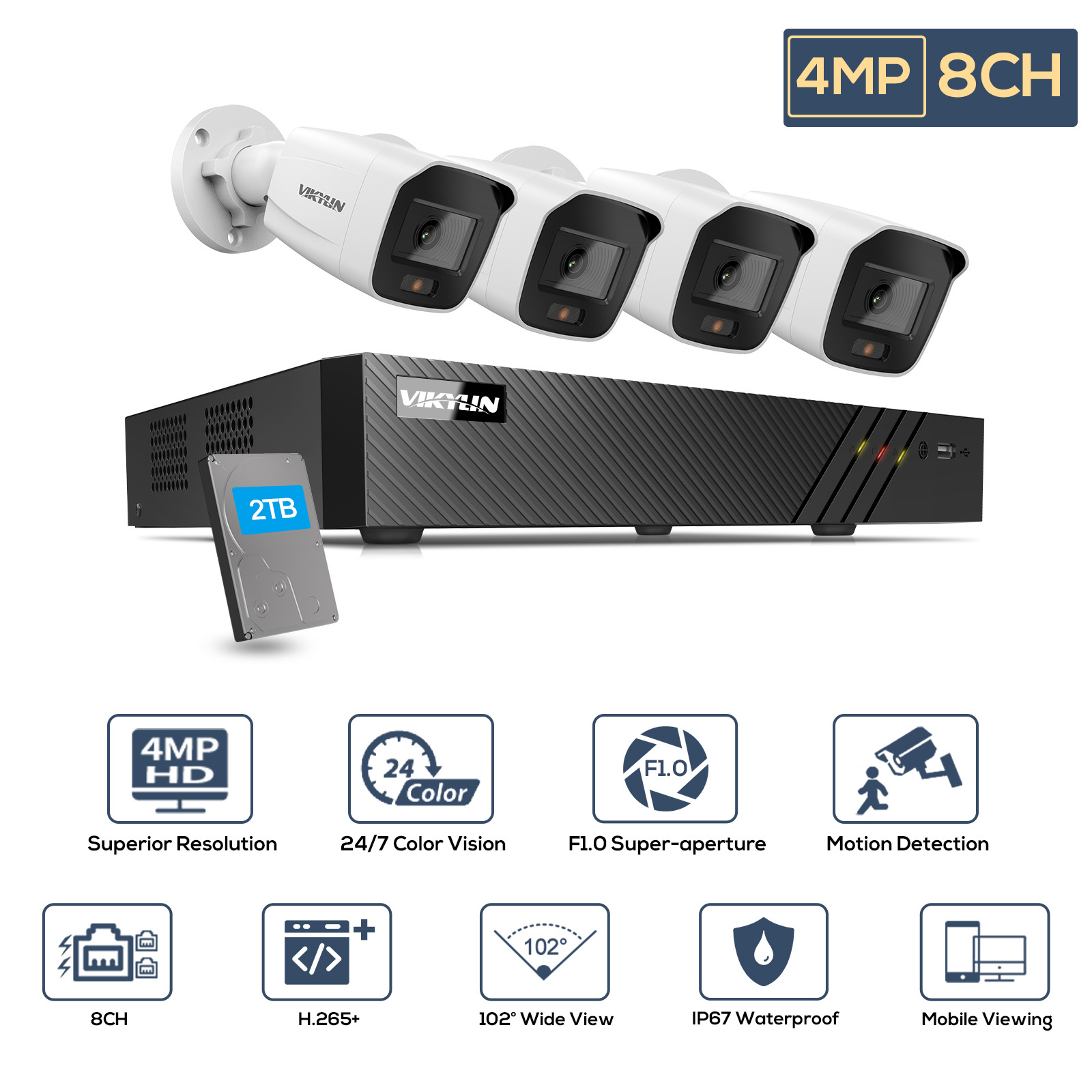 hik-connect mobile app 2TB  hdd 8ch poe 4k nvr 4mp 5mp 8mp colorvu bullet cctv kit