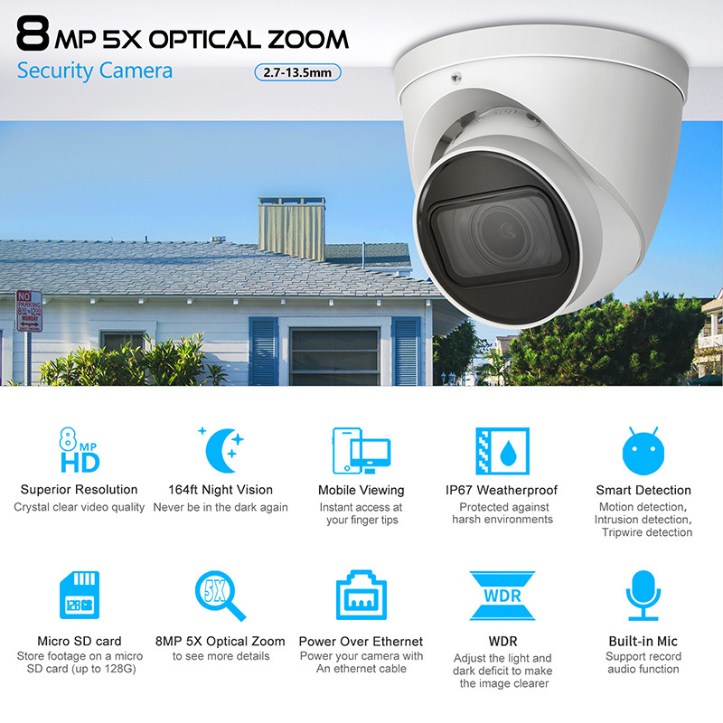 8MP 4k Lite IR motorized Vari focal Motion detection Eyeball Network Camera PoE IP Camera Dahua IPC-HDW2831T-ZS-S2