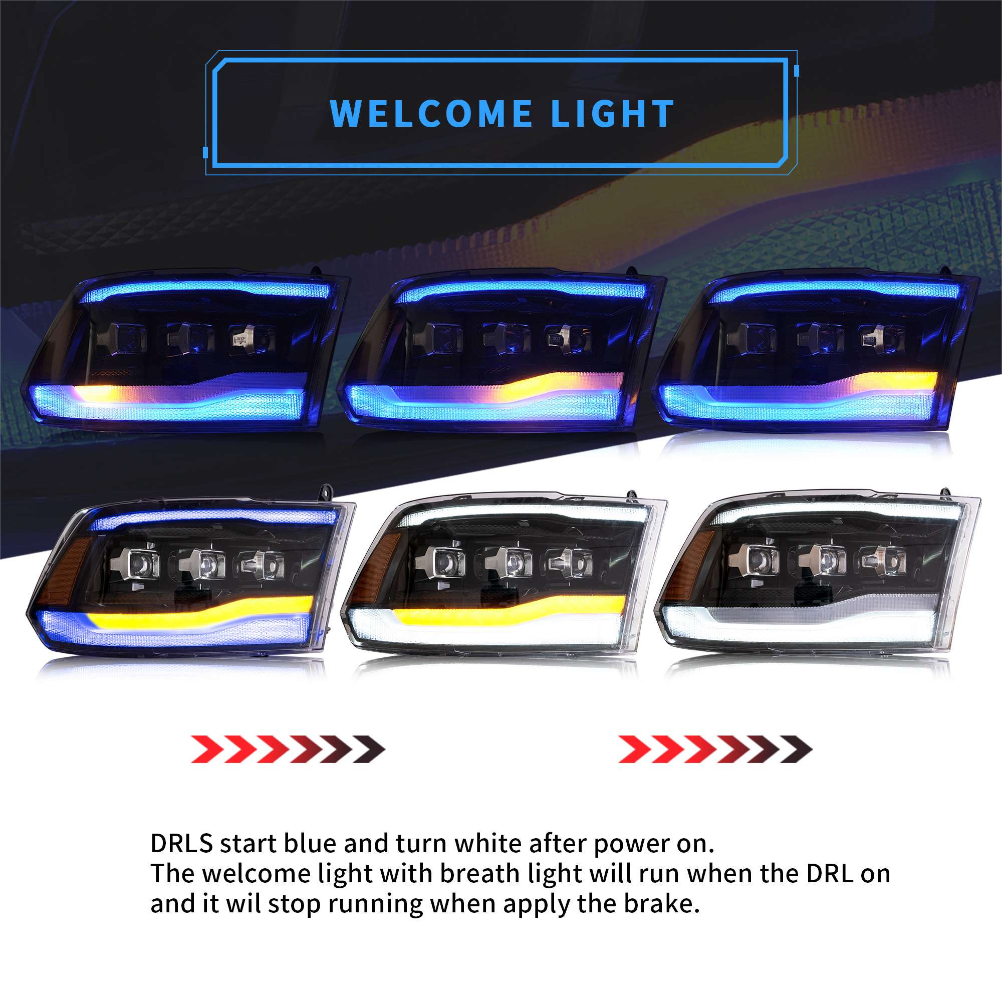 VLAND LED Projector Headlights For Dodge Ram 1500 2500 3500 2009-2010 / RAM 2011-2018 / RAM 1500 Classic 2019-2021 4th Gen