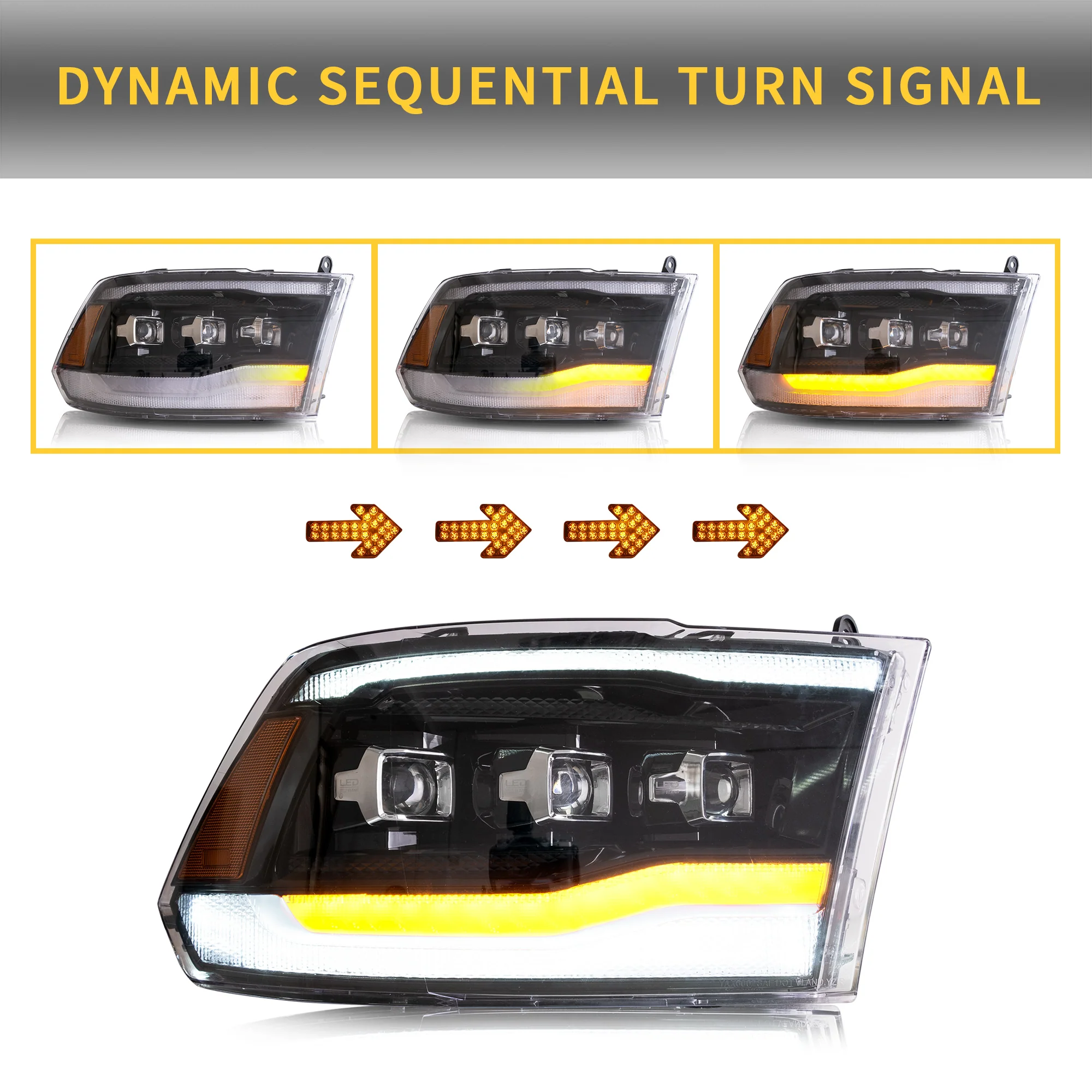 VLAND LED Projector Headlights For Dodge Ram 1500 2500 3500 2009-2010 / RAM 2011-2018 / RAM 1500 Classic 2019-2021 4th Gen