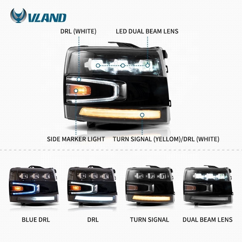 VLAND Led Headlights 1500 2500HD 3500HD HD 2500 3500 2007-2013 Animation DRL Front Lamp For Chevrolet Silverado Head Lights