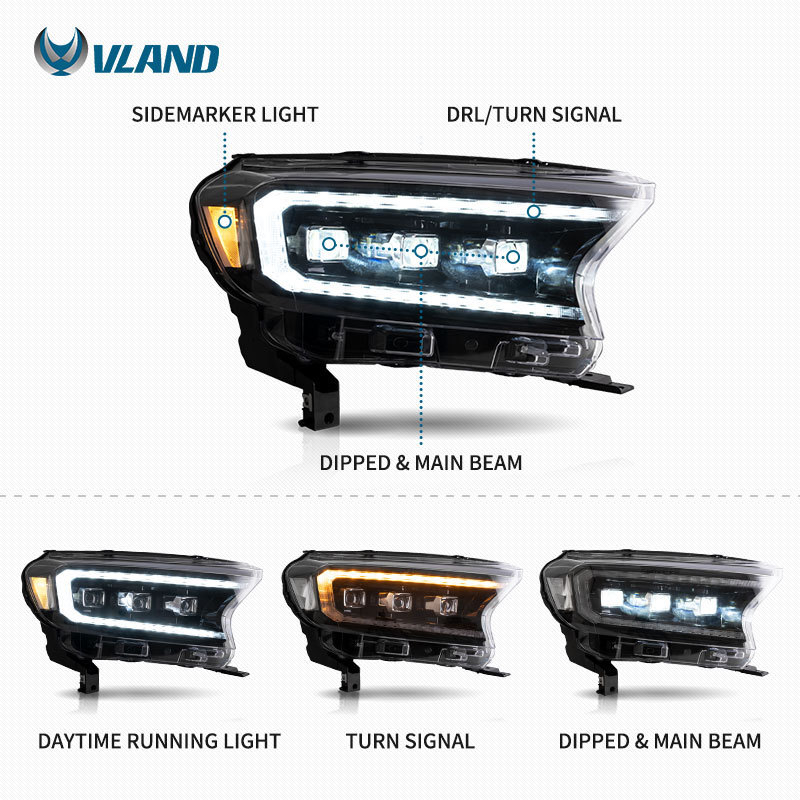 Vland Factory Head Light Headlights Full Led Front Car Lamp Dynamic Turn Signal  T6 T7 2015-2020 For Ford Ranger