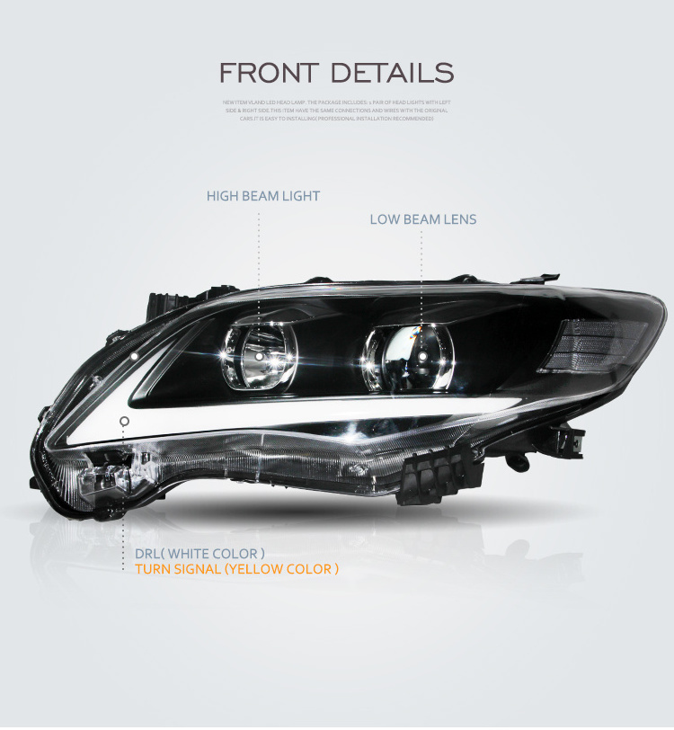 VLAND 2011 2012 2013 wholesales factory manufacturer led Sequential head lamp  headlight For Toyota corolla