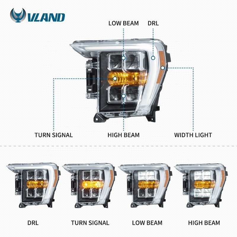 VLAND Full LED Headlights With Sequential Turn Signal Car Headlight 2021 2022 2023 For Ford  F150 Car Lamp