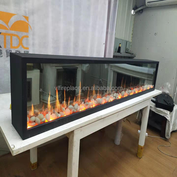 customized size cobbestonesfour screen video flame artificial electric fireplace with video crackling burning sound and logs