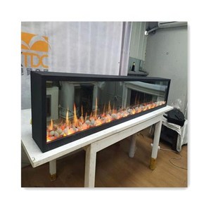 customized size cobbestonesfour screen video flame artificial electric fireplace with video crackling burning sound and logs