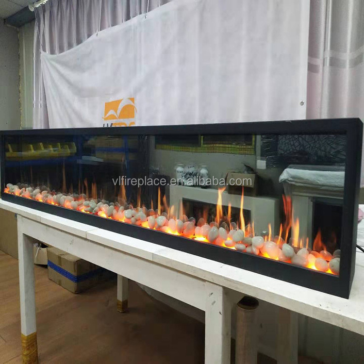 customized size cobbestonesfour screen video flame artificial electric fireplace with video crackling burning sound and logs