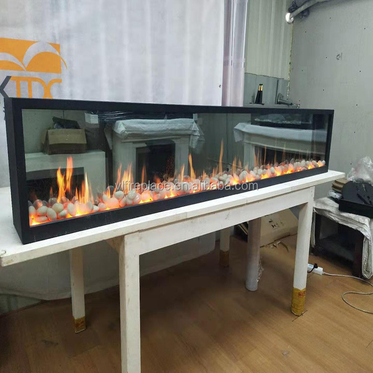 customized size cobbestonesfour screen video flame artificial electric fireplace with video crackling burning sound and logs