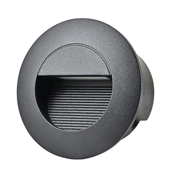 IP65 3W Black White Grey Housing Aluminum Material Recessed Type Round Shape LED Step Wall Light