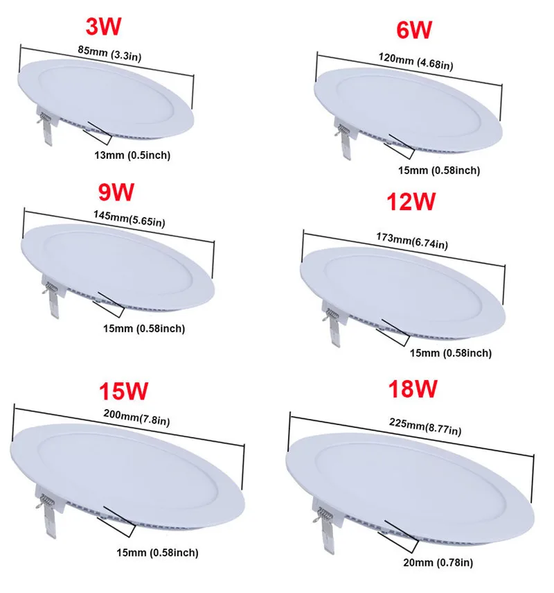 18W Ultra Thin Slim 8.8 inch LED Panel Light SMD Round Recessed Ceiling Lamp Bedroom Smooth Trim Canless Downlight White 4000K