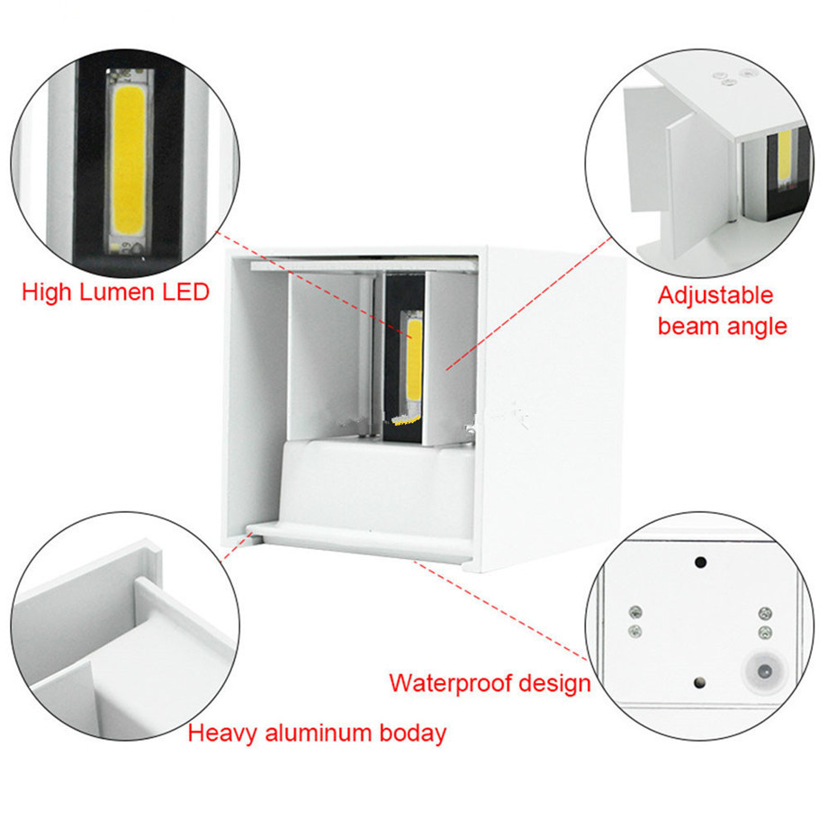 12W Adjustable LED Wall Light 110V 220V 230V Outdoor Waterproof IP65 Double Heads Dimmable Square Wall Lamp 3000K 4000K 6000K