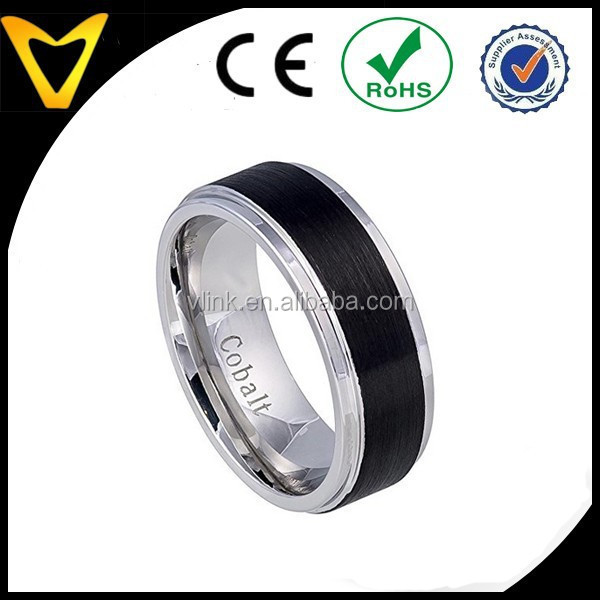 Black Plated Brushed Center & High Polished Stepped Edge 8MM cobalt chrome engagement wedding ring Cobalt rings for men