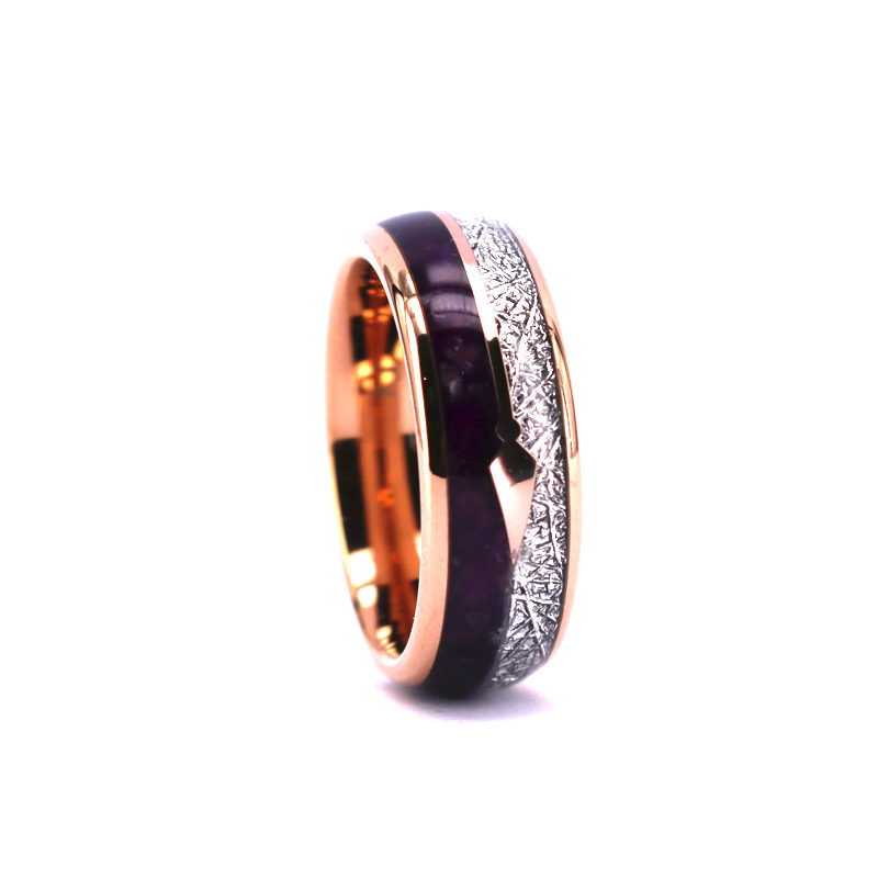 high polish men's wedding engagement ring 8mm Mens Arrow Tungsten Carbide Ring Real Purple Agate & Meteorite Inlay Wedding Band