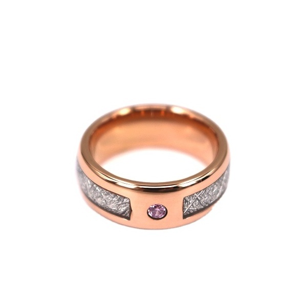 Meteorite Inlay Ring,His and Hers Engagement Ring Rose Gold Wedding Band with Meteorite