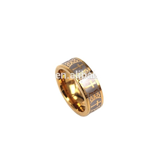 8mm Gold Plated Tungsten Celtic Cross Gold IP Ring with Brushed Center Ring,Medieval Cross Gold and Tungsten Ring