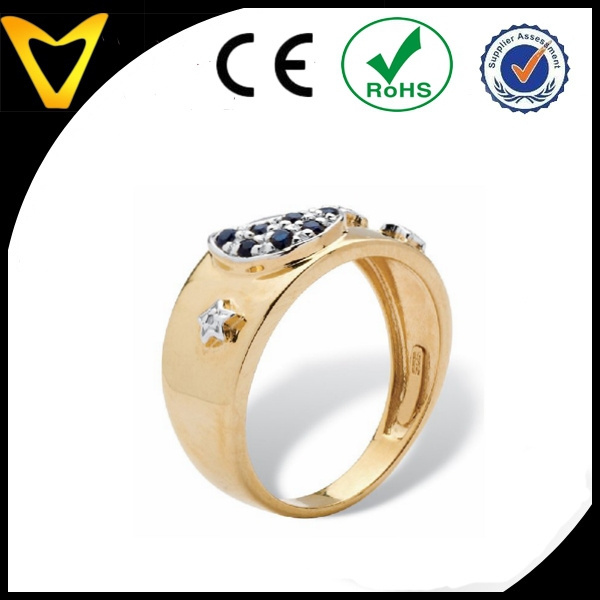 Hot selling Genuine Midnight Blue Sapphire 14k Gold over Moon & Stars Ring sterling silver 14k gold plated jewelry rings