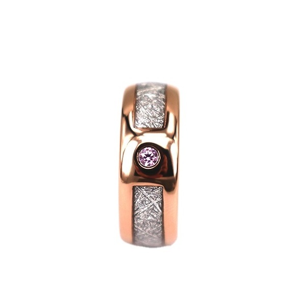 Meteorite Inlay Ring,His and Hers Engagement Ring Rose Gold Wedding Band with Meteorite