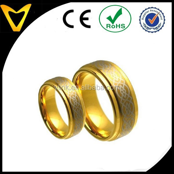 His & Her's 8MM6MM Gold Tungsten Carbide Wedding Band Ring Set Laser Etched Celtic Design gold fill plated tungsten ring set