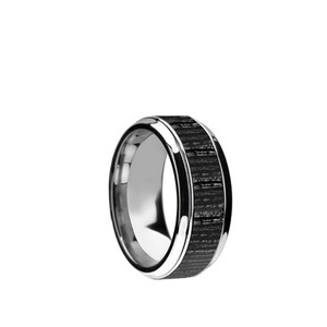 Popular Styles name ring for men  in US Cobalt Chrome Ring with Black Charcoal Wood Inlay engagement ring