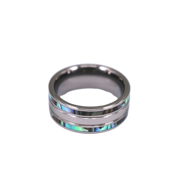 Tungsten Wedding Band His and Hers 6MM & 8MM Double Row Abalone Shell Inlay Unique Design Polished Ring