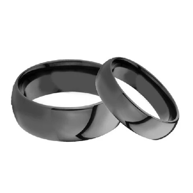 Black Tungsten Carbide Ring, Free Engraving His & Her's 8MM6MM Black Polished Shiny Domed wedding and engagement rings