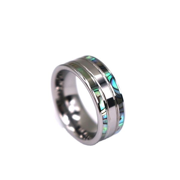 Tungsten Wedding Band His and Hers 6MM & 8MM Double Row Abalone Shell Inlay Unique Design Polished Ring