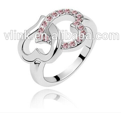 2024 925 silver woman ring design Vlink jewelry Custom Fashion Cute Mini Finger Ring with two heart for girls