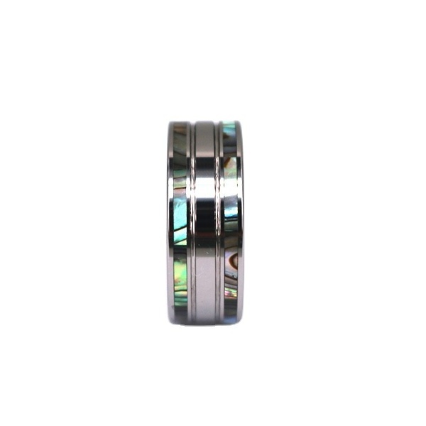 Tungsten Wedding Band His and Hers 6MM & 8MM Double Row Abalone Shell Inlay Unique Design Polished Ring