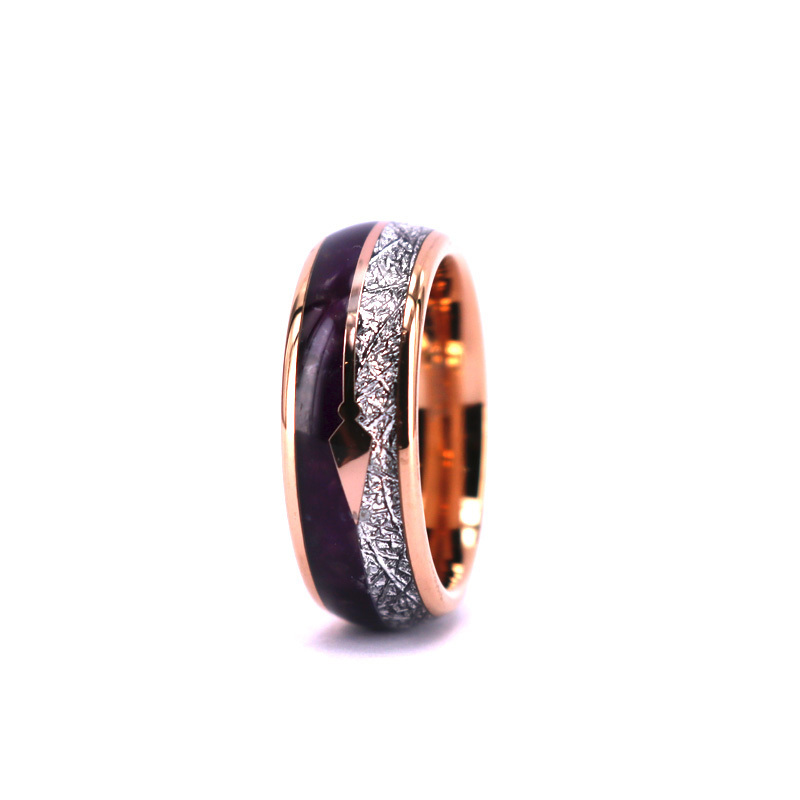 high polish men's wedding engagement ring 8mm Mens Arrow Tungsten Carbide Ring Real Purple Agate & Meteorite Inlay Wedding Band