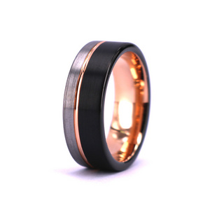 8mm Tungsten Ring for Men Black Rose Gold Silver Thin Groove Line Brushed Comfort Fit