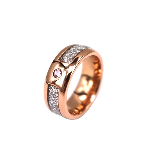 Meteorite Inlay Ring,His and Hers Engagement Ring Rose Gold Wedding Band with Meteorite