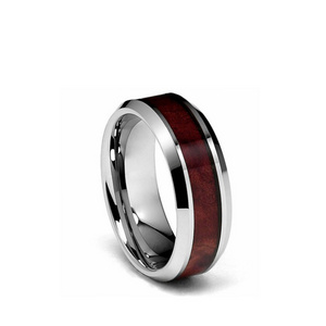 8mm Genuine Mahogany Wood Inlay Cobalt Free Tungsten Carbide Comfort-Fit Wedding Band Ring