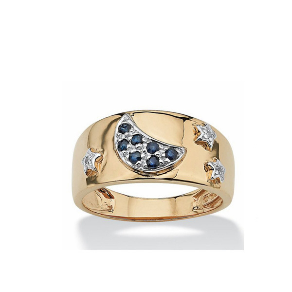 Hot selling Genuine Midnight Blue Sapphire 14k Gold over Moon & Stars Ring sterling silver 14k gold plated jewelry rings