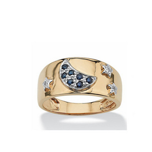 Hot selling Genuine Midnight Blue Sapphire 14k Gold over Moon & Stars Ring sterling silver 14k gold plated jewelry rings