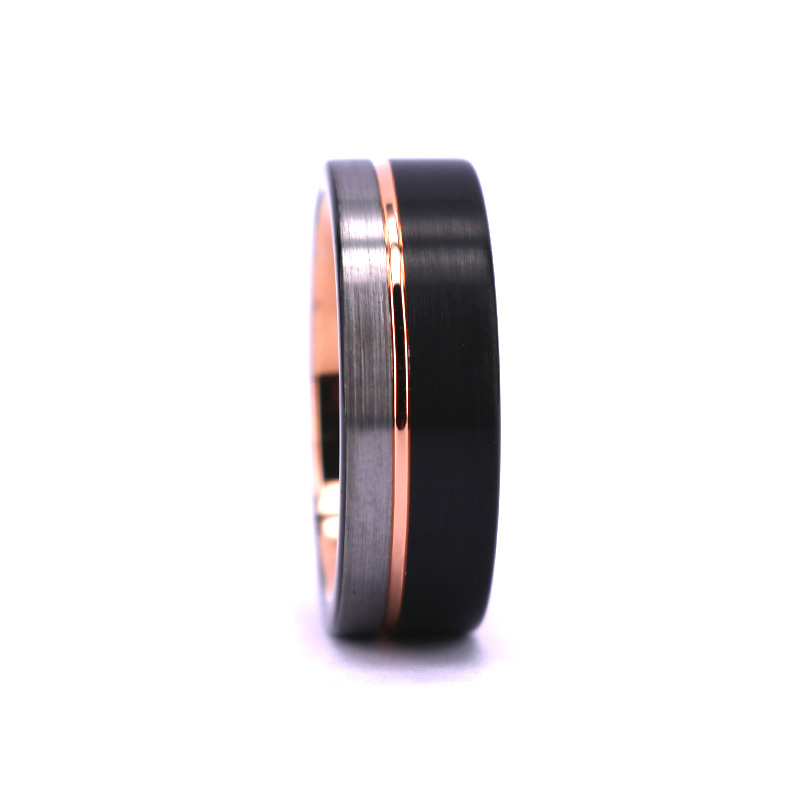 8mm Tungsten Ring for Men Black Rose Gold Silver Thin Groove Line Brushed Comfort Fit