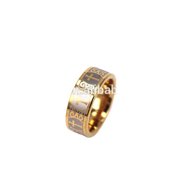 8mm Gold Plated Tungsten Celtic Cross Gold IP Ring with Brushed Center Ring,Medieval Cross Gold and Tungsten Ring