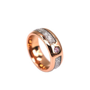 Meteorite Inlay Ring,His and Hers Engagement Ring Rose Gold Wedding Band with Meteorite